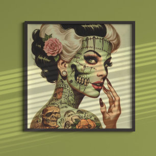 Poster Monstre Rétro Pin-up