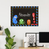 Poster Monstres mignons avec Arrière - plan Brown foncé (Bureau à domicile)