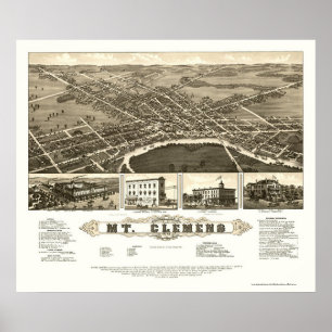 Poster Mont Clemens, MI Carte panoramique - 1882