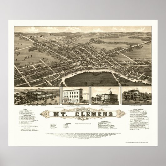 Poster Mont Clemens, MI Carte panoramique - 1882 (Devant)