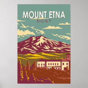 Poster Mont Etna Sicile Voyage Art Rétro
