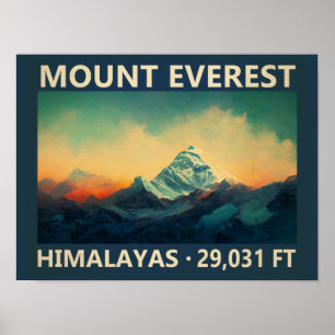 Poster Mont Everest Himalaya Aquarelle Vintage