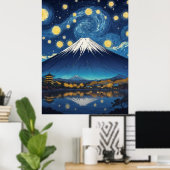 Poster mont fuji à la nuit étoilée (Bureau à domicile)