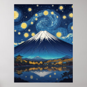 Poster mont fuji à la nuit étoilée