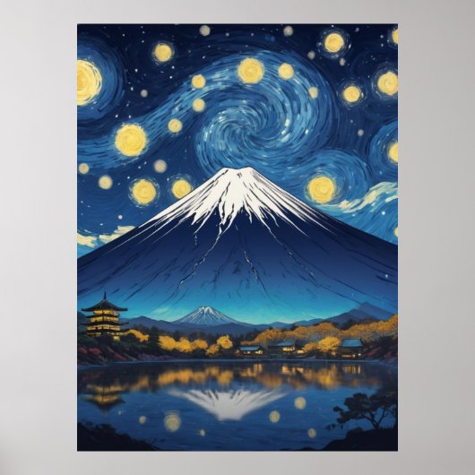 Poster mont fuji à la nuit étoilée (Devant)