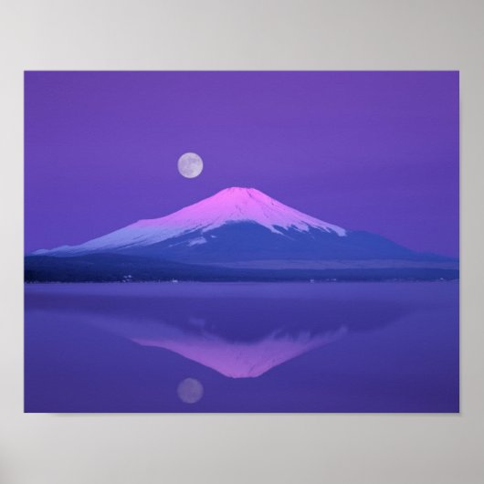 Poster Mont Fuji au-dessous de la lune (Devant)