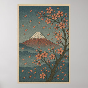 Poster Mont Fuji au printemps : Sérénité des fleurs de ce