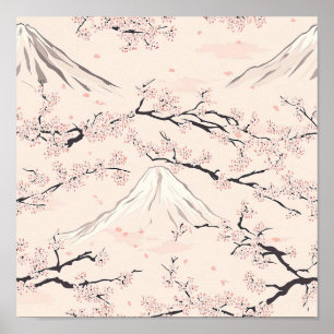 Poster Mont Fuji avec fleurs de cerisier – Japonais (1)