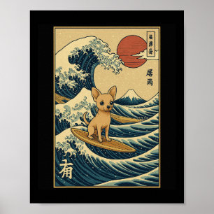 Poster Mont Fuji Coucher de soleil Vague Art Japonais Sur