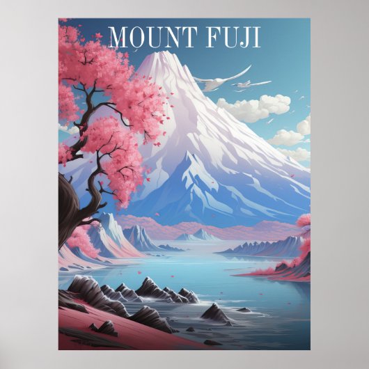 Poster Mont Fuji Fleurs de cerisiers Voyages rétro (Devant)