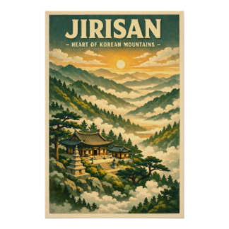 Poster Mont Jirisan, Corée du Sud, dans un style rétro cl