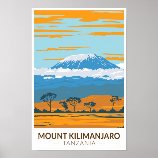 Poster Mont Kilimandjaro Tanzanie Afrique Vintage (Devant)