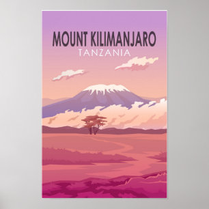 Poster Mont Kilimanjaro Tanzanie Afrique Vintage