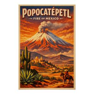 Poster Mont Popocatépetl, Mexique, dans un classique rétr