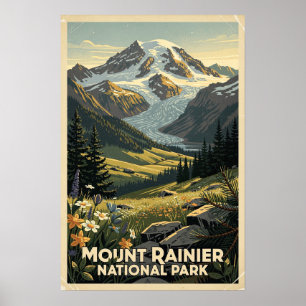 Poster Mont Rainier Parc National Rétro