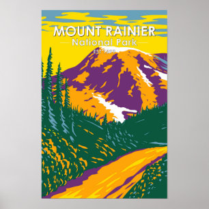 Poster Mont Rainier Parc National Washington Retro 