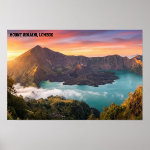 Poster Mont Rinjani Volcan Cratère Lever de Soleil Œuvre 