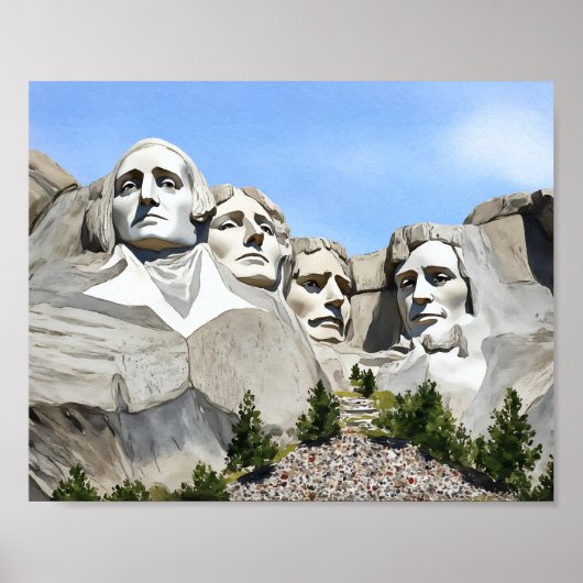 Poster Mont Rushmore Aquarelle (Devant)