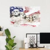 Poster Mont Rushmore Aquarelle avec drapeau américain (Bureau à domicile)