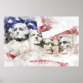 Poster Mont Rushmore Aquarelle avec drapeau américain (Devant)