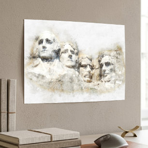 Poster Mont Rushmore, aquarelle présidentielle artistique