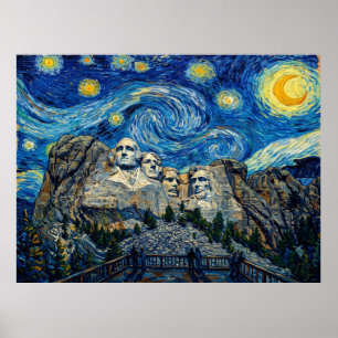 Poster Mont Rushmore Nuit étoilée Paysage Historique