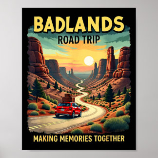Poster Mont Rushmore rétro Badlands de l'État du Dakota d