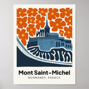 Poster Mont Saint Michel France abstraite florale