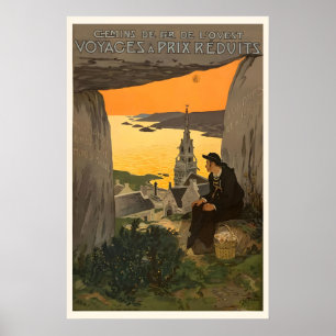 Poster Mont-Saint-Michel Normandie France Voyage Rétro