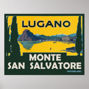 Poster Mont San Salvatore, vue depuis le lac de Lugano