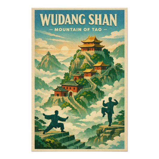 Poster Mont Wudang Chine, dans un classique rétro (Devant)