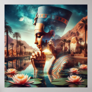 Poster Montage de pharaon égyptien avec nymphes d'eau