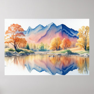 Poster Montagne à l'automne aquarelle paysage