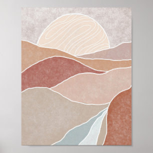 Poster Montagne Abstraite du coucher de soleil rose et ma