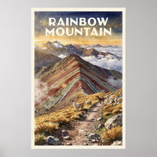 Poster Montagne arc-en-ciel Pérou Voyage vintage