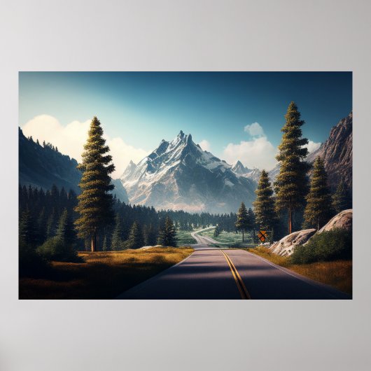 Poster Montagne avec pins (Devant)
