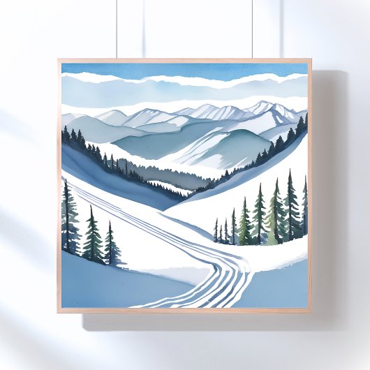 Poster Montagne de ski à l'aquarelle
