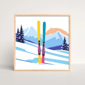 Poster Montagne de ski d'hiver
