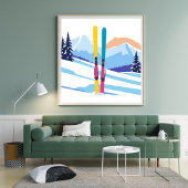 Poster Montagne de ski d'hiver