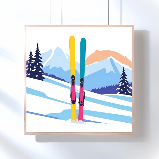 Poster Montagne de ski d'hiver