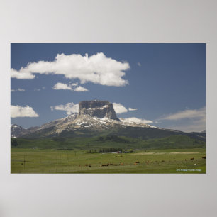 Poster Montagne en chef avec des pâturages de frôler de