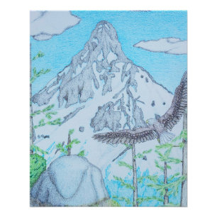 Poster Montagne enneigée & Aigle