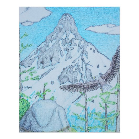 Poster Montagne enneigée & Aigle (Devant)