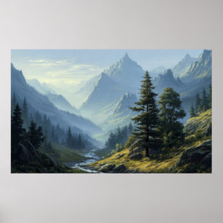 Poster Montagne et lac enneigés paisibles en reflet