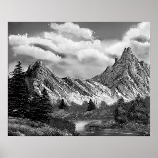 Poster Montagne Rocky Panoramique En Noir & Blanc