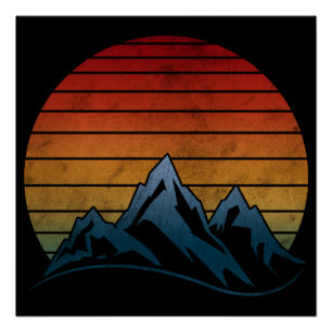 POSTER MONTAGNE VINTAGE COUCHER DE SOLEIL