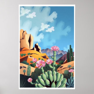 Poster Montagnes abstraites du Colorado Désert Cactus