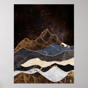 Poster Montagnes Abstraites en marbre sous ciel étoilé