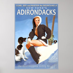 Poster Montagnes Adirondack Neige Ski Sports d'hiver Voya