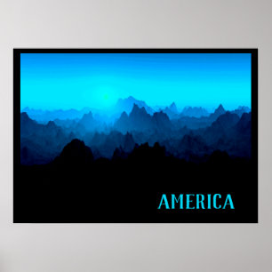 Poster Montagnes Américaines Bleues Fumées Accentuées Voy